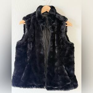 Original Nicole Miller Faux Fur Black Reversible Vest - Small